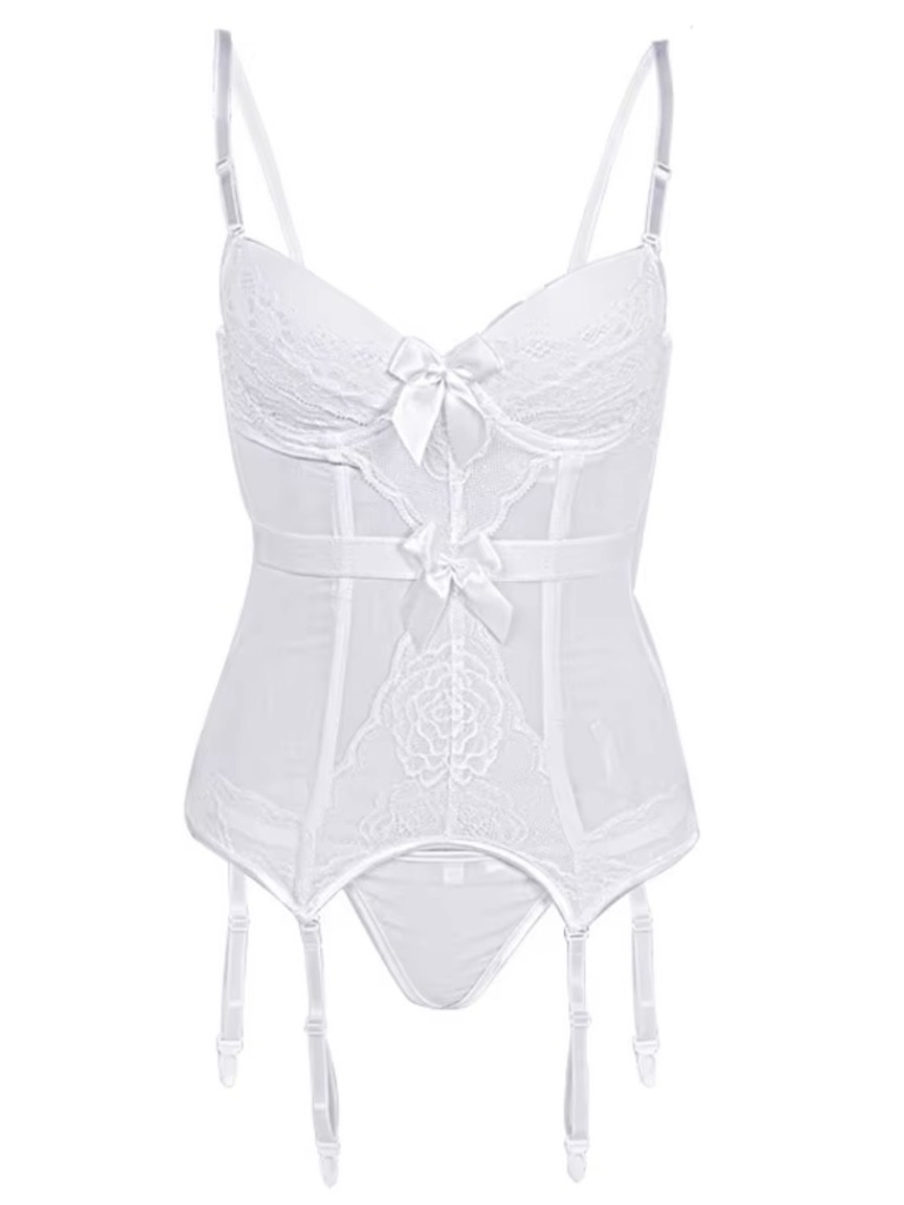 White Lace Bustier Lingerie with Garters - Women Intimates